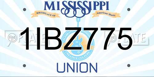 1IBZ775 Mississippi License Plate