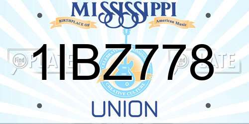 1IBZ778 Mississippi License Plate