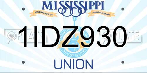 1IDZ930 Mississippi License Plate