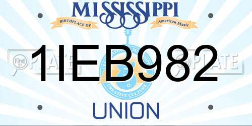1IEB982 Mississippi License Plate