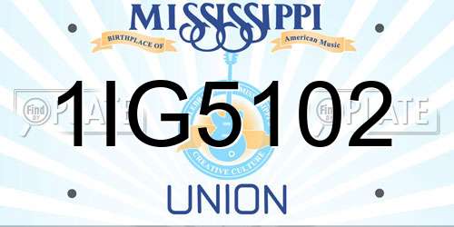 1IG5102 Mississippi License Plate