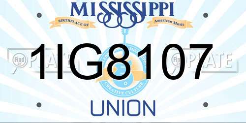 1IG8107 Mississippi License Plate