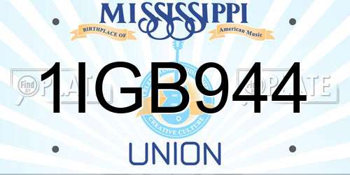 1IGB944 Mississippi License Plate