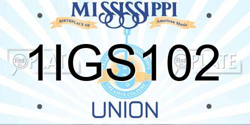 1IGS102 Mississippi License Plate