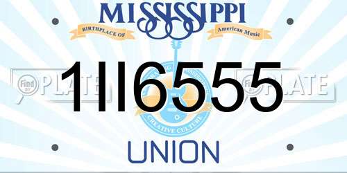 1II6555 Mississippi License Plate
