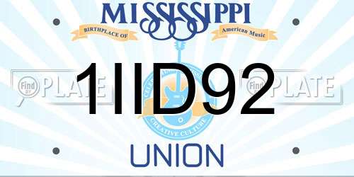 1IID92 Mississippi License Plate