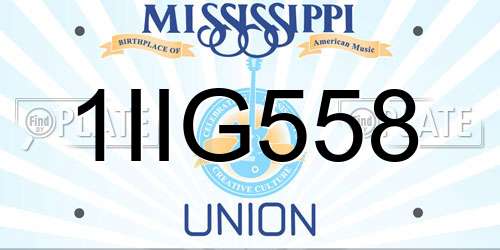 1IIG558 Mississippi License Plate