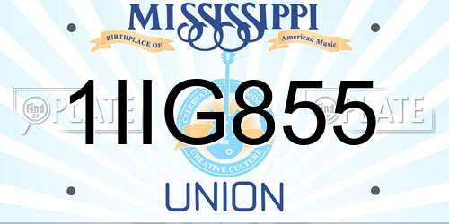 1IIG855 Mississippi License Plate