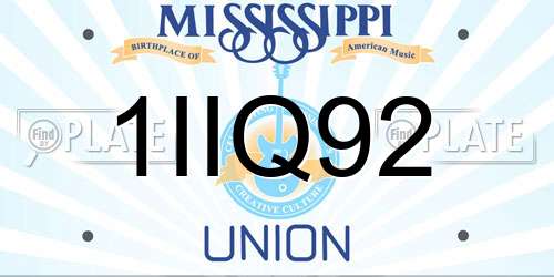 1IIQ92 Mississippi License Plate