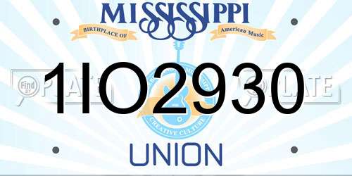 1IO2930 Mississippi License Plate