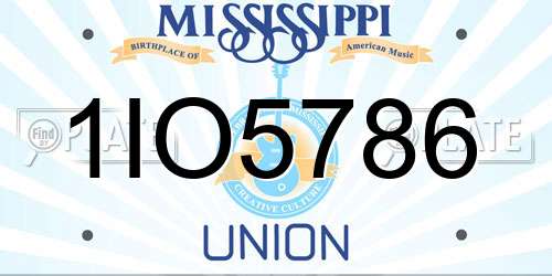 1IO5786 Mississippi License Plate