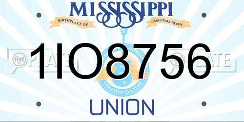 1IO8756 Mississippi License Plate