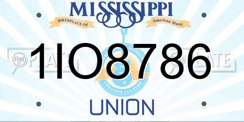 1IO8786 Mississippi License Plate