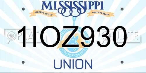 1IOZ930 Mississippi License Plate