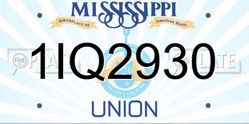 1IQ2930 Mississippi License Plate