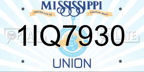 1IQ7930 Mississippi License Plate