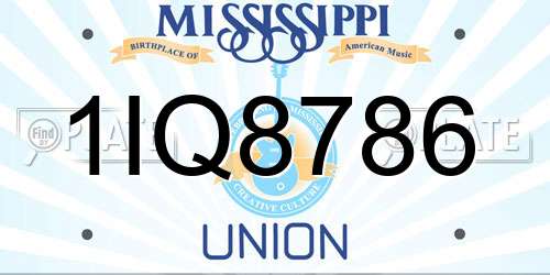 1IQ8786 Mississippi License Plate