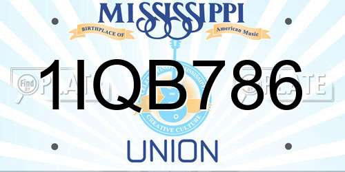 1IQB786 Mississippi License Plate