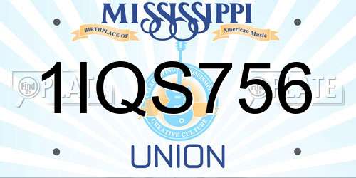 1IQS756 Mississippi License Plate