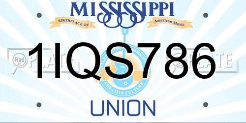 1IQS786 Mississippi License Plate