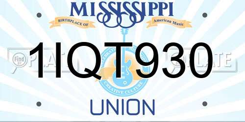 1IQT930 Mississippi License Plate