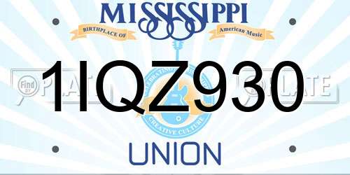 1IQZ930 Mississippi License Plate