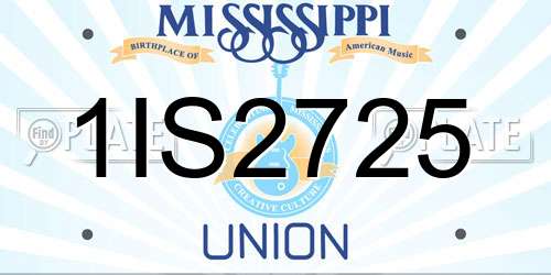 1IS2725 Mississippi License Plate