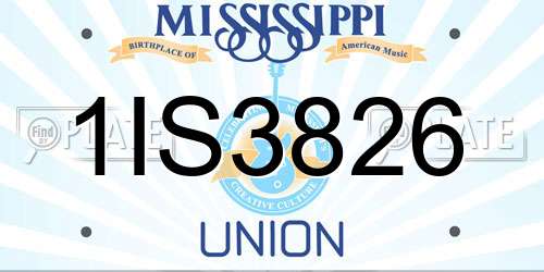 1IS3826 Mississippi License Plate