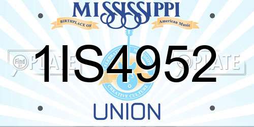 1IS4952 Mississippi License Plate