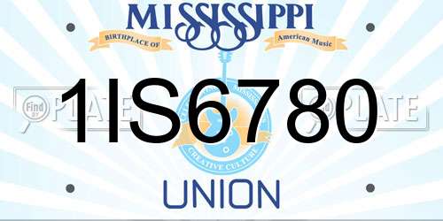 1IS6780 Mississippi License Plate