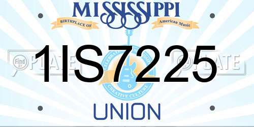 1IS7225 Mississippi License Plate