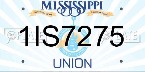 1IS7275 Mississippi License Plate