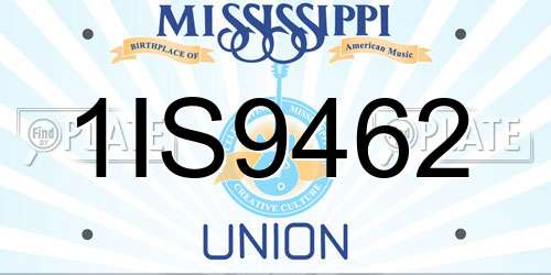 1IS9462 Mississippi License Plate