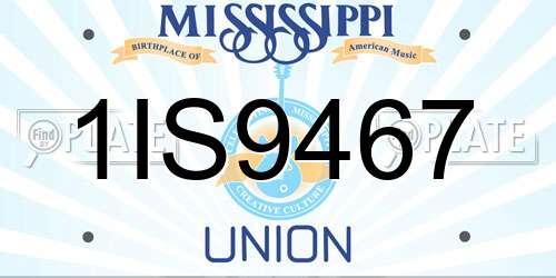 1IS9467 Mississippi License Plate