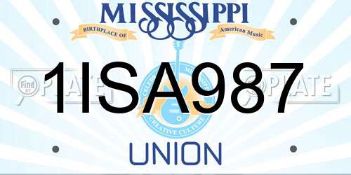 1ISA987 Mississippi License Plate