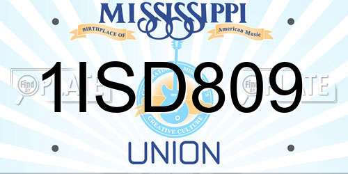 1ISD809 Mississippi License Plate
