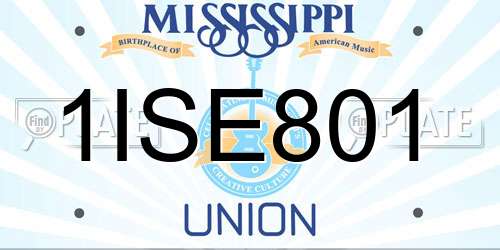 1ISE801 Mississippi License Plate