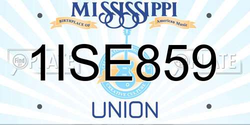 1ISE859 Mississippi License Plate