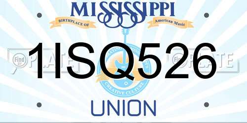 1ISQ526 Mississippi License Plate