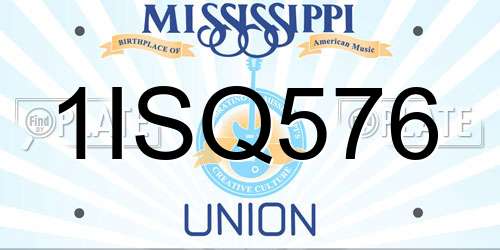 1ISQ576 Mississippi License Plate