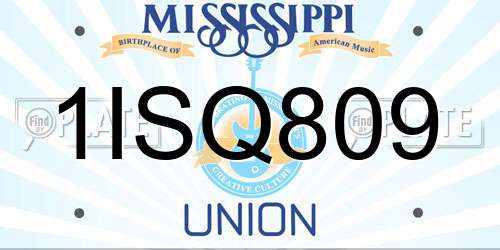 1ISQ809 Mississippi License Plate