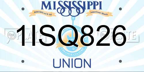 1ISQ826 Mississippi License Plate