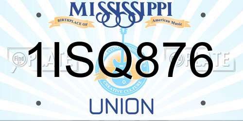 1ISQ876 Mississippi License Plate