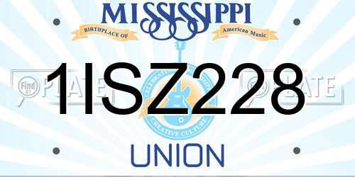 1ISZ228 Mississippi License Plate