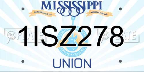 1ISZ278 Mississippi License Plate