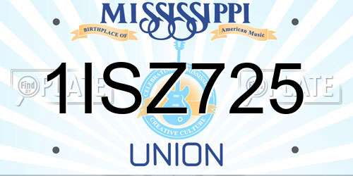 1ISZ725 Mississippi License Plate