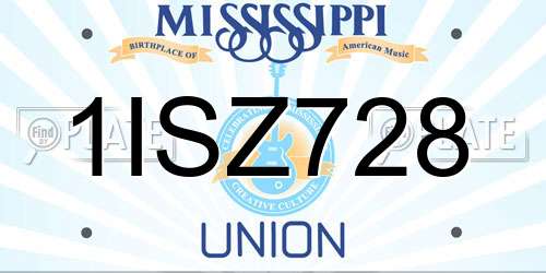 1ISZ728 Mississippi License Plate