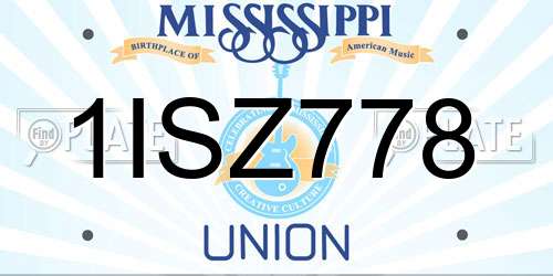 1ISZ778 Mississippi License Plate