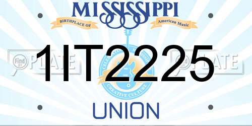 1IT2225 Mississippi License Plate