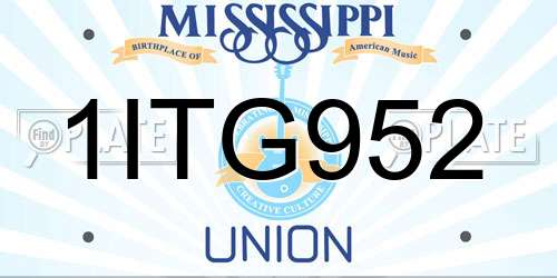 1ITG952 Mississippi License Plate